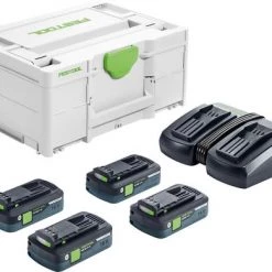 Festool Accessoires Lot De Batterie 577104 Kit D'énergie SYS 18V 4x4.0/TCL6 DUO- 4 X Packs De Batteries Et Chargeur Dans Un Systainer.