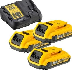 DeWalt Accessoires Lot De Batterie DCB115D3-QW Pack 3 Batteries XR 18V 2Ah Li-Ion + Chargeur