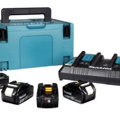 Makita Accessoires Lot De Batterie Pack - 4 Batteries 18 V Li-Ion + 1 Chargeur Double Dans Coffret MAK-PAC